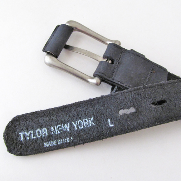 Black Leather Belt with Silver Tone Buckle